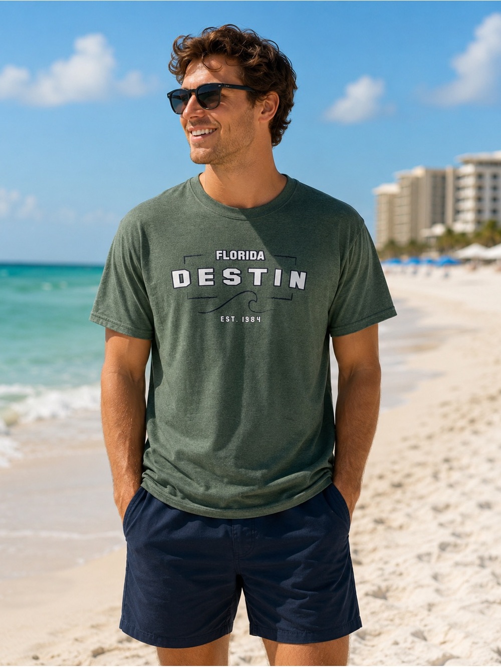 Destin Florida mens xl army green short sleeve t-shirt in good condition